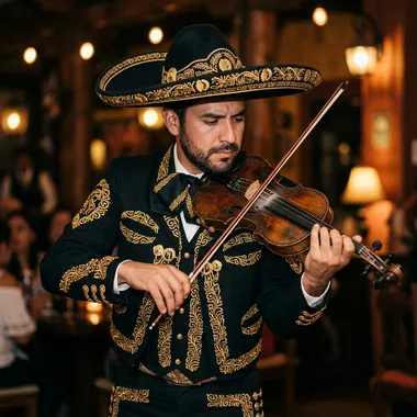 Violinista mariachi profesional uniformado tocando en Bogotá
