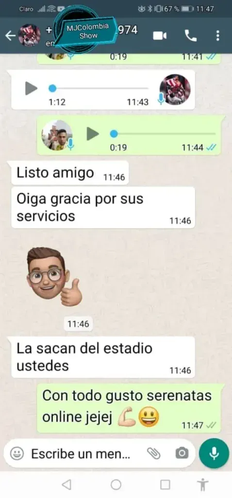 Agradecimiento por serenatas online vía Zoom en vivo